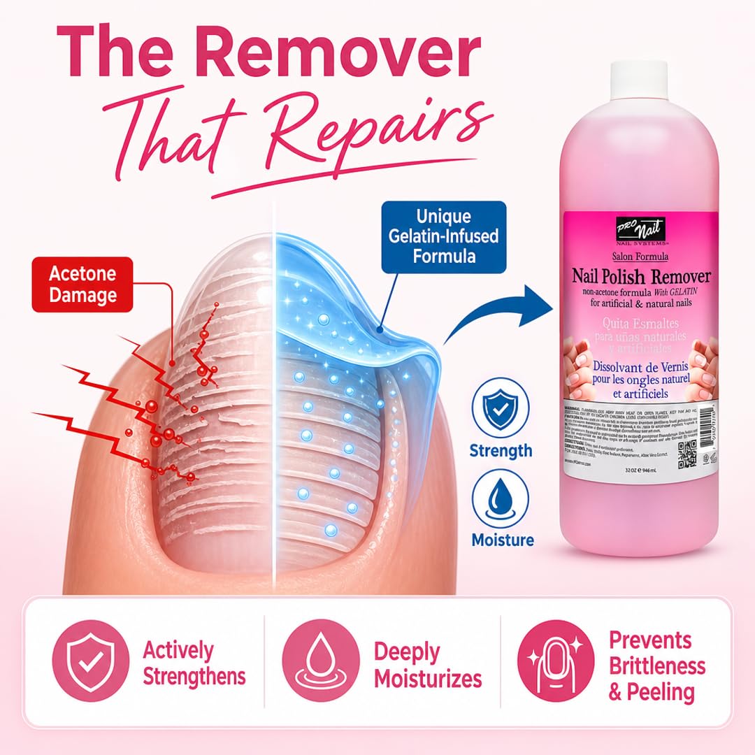 PRO NAIL - Non-Acetone Nail Polish Remover - Professional Strength, Gentle on Nails, Maximum Effectiveness