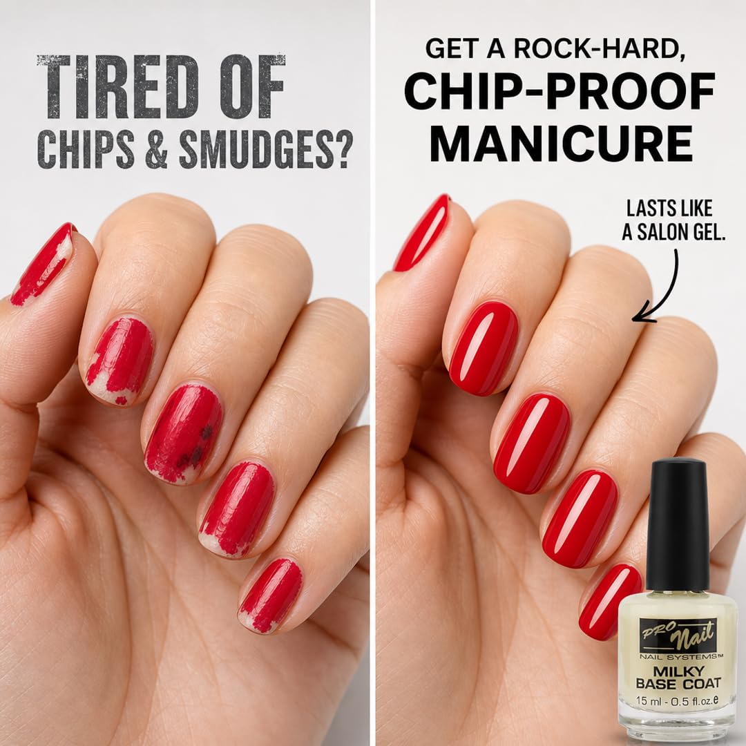 PRO NAIL Milky Base Coat - Professional Strength Nail Polish Hardener - Prevents Chipping - Fast Dry