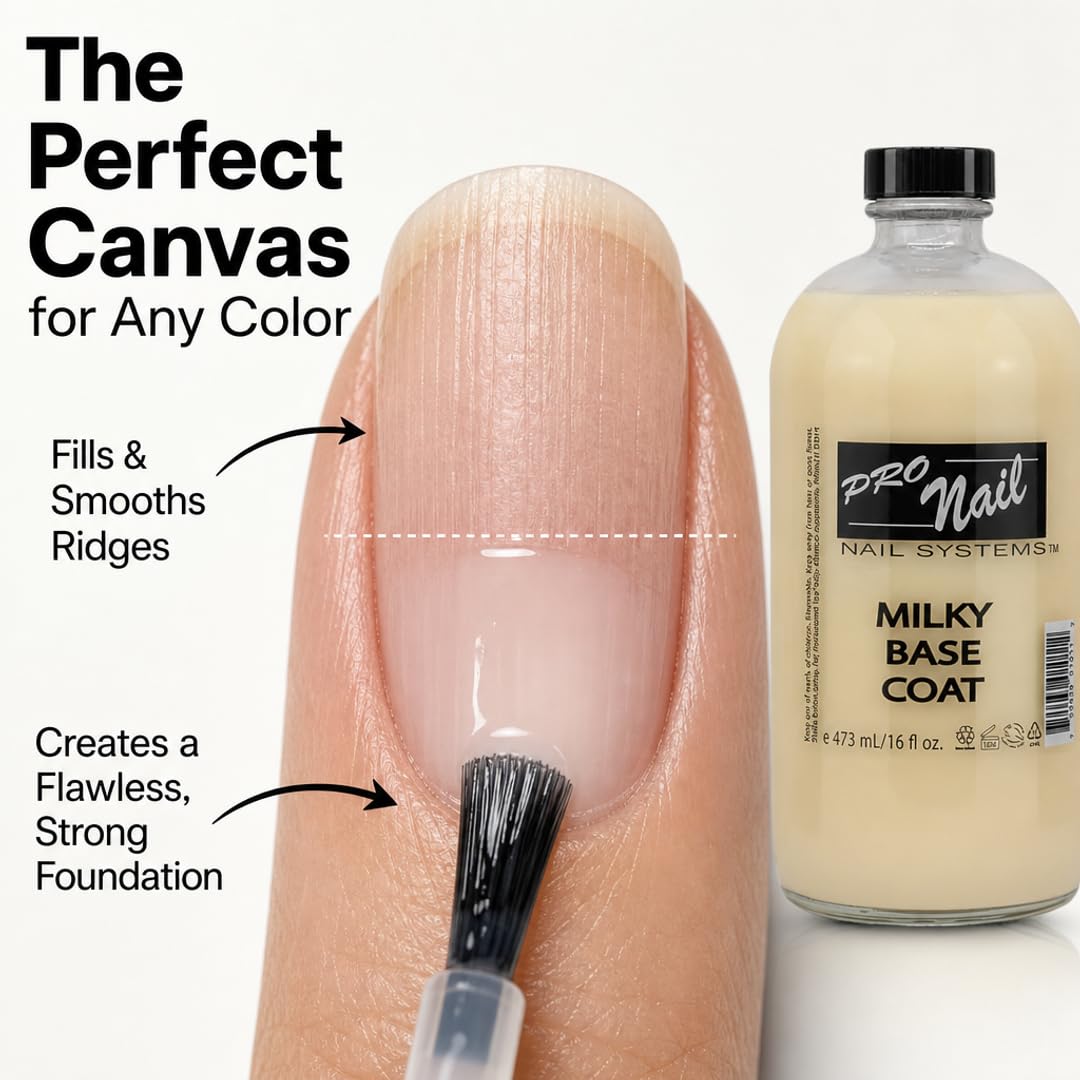 PRO NAIL Milky Base Coat - Professional Strength Nail Polish Hardener - Prevents Chipping - Fast Dry