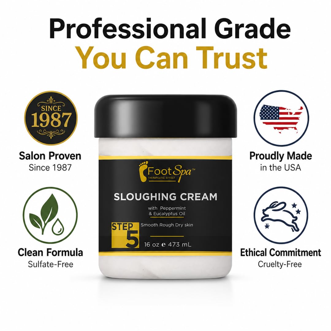 Foot Spa Foot Cream – Sloughing Lotion with Peppermint &amp; Eucalyptus Oil – Professional Pedicure Massage &amp; Exfoliating Foot Care for Dry, Cracked Feet