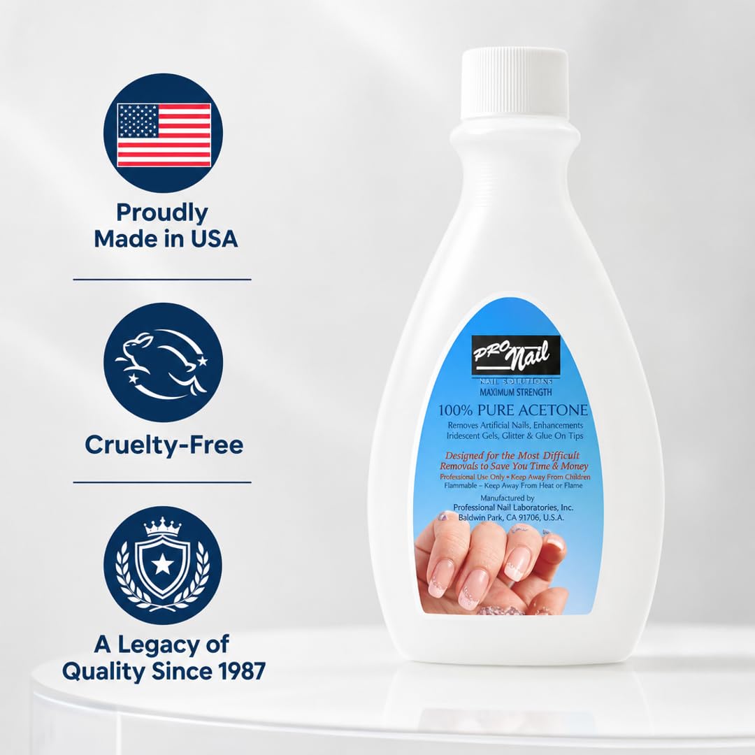 PRO NAIL Pure Acetone - Powerful Nail Polish Remover - 4 Oz