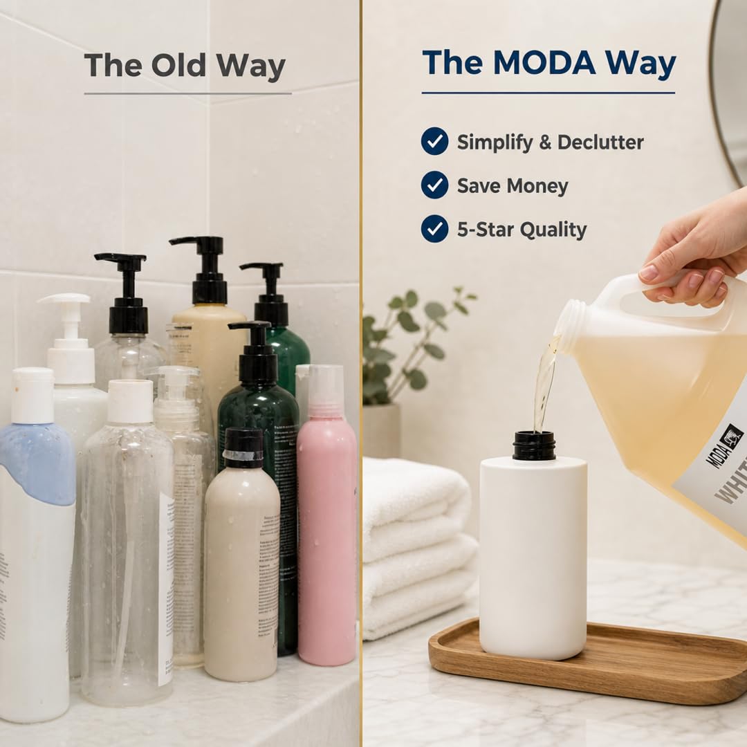MODA - Moisturizing Shampoo for All Hair Types, Balsam and Protein, Professional - Deep Cleansing and Conditioning - Strengthens, Restores, and Adds Shine