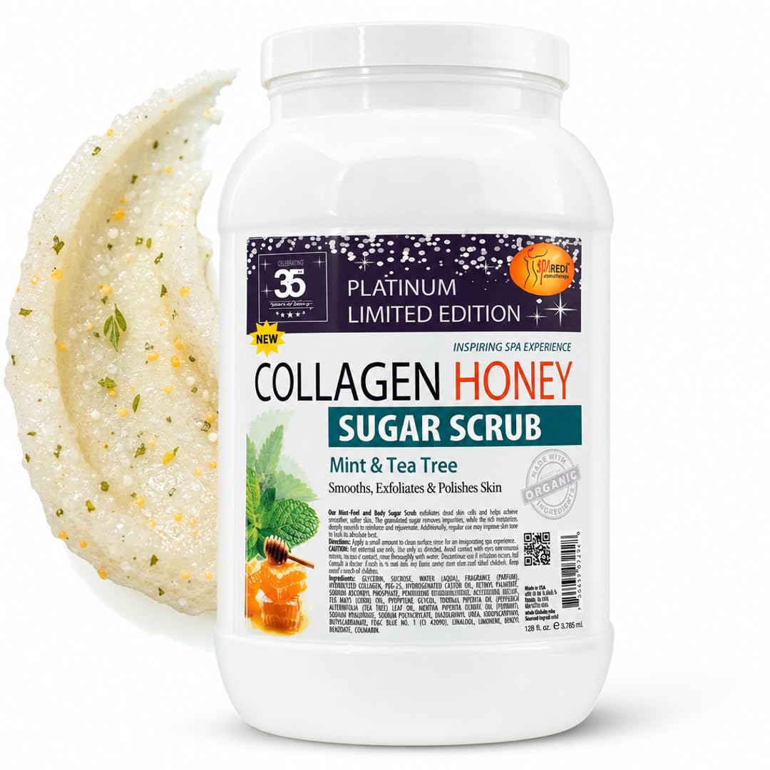SPA REDI Citrus Crush Body Sugar Scrub – Granulated Sucrose Exfoliant with Hydrolyzed Collagen, Argan Oil &amp; Honey | Salon Backbar &amp; At-Home Use | Made in USA | 1 Gallon
