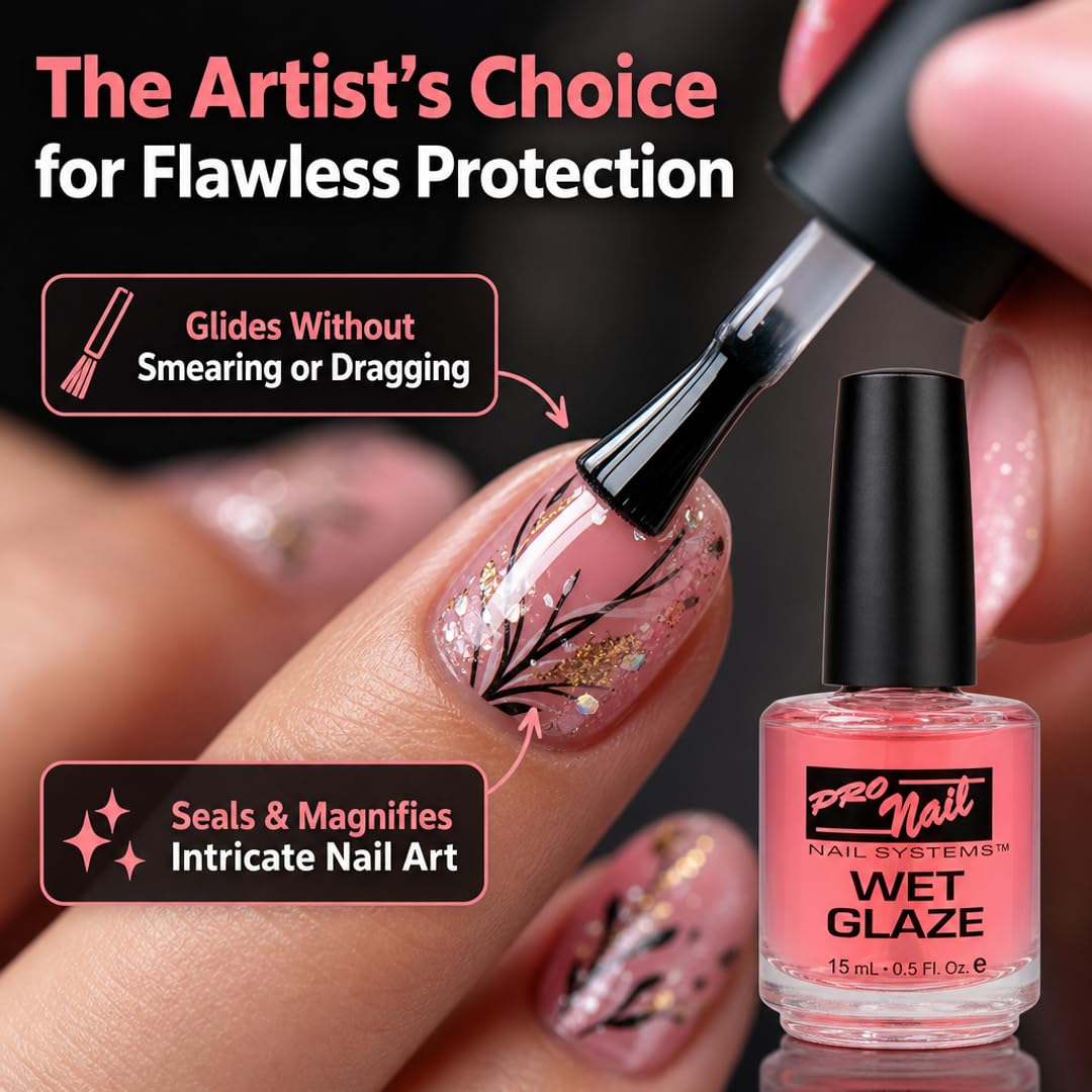 PRO NAIL Wet Glaze - Clear Quick Top Coat for Professional Shine &amp; Fast Drying