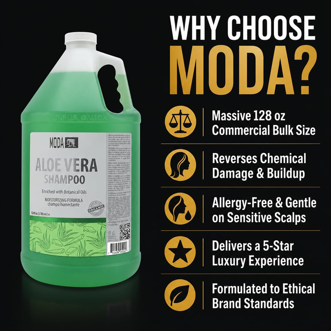 MODA - Moisturizing Shampoo for All Hair Types, Balsam and Protein, Professional - Deep Cleansing and Conditioning - Strengthens, Restores, and Adds Shine
