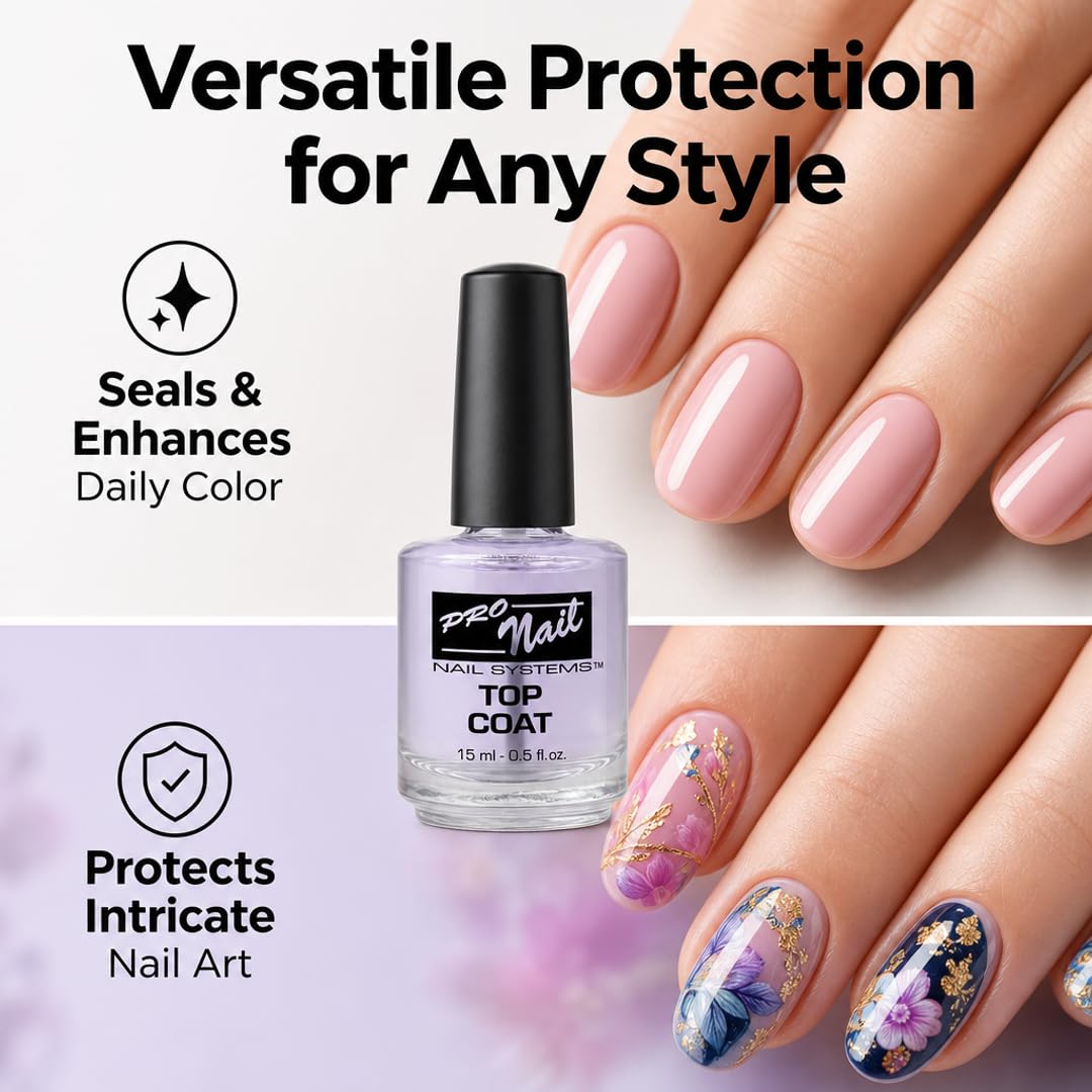 PRO NAIL - Nail Polish Top Coat - High Gloss, Chip Resistant, Long-Lasting Shine for Manicure &amp; Pedicure
