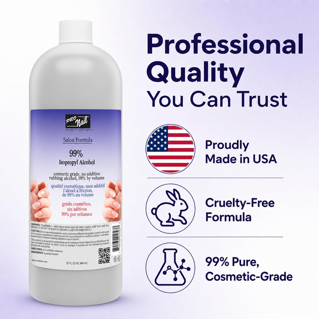 PRO NAIL Isopropyl Alcohol - Cleans, Sanitizes, and Disinfects with Antiseptic Properties