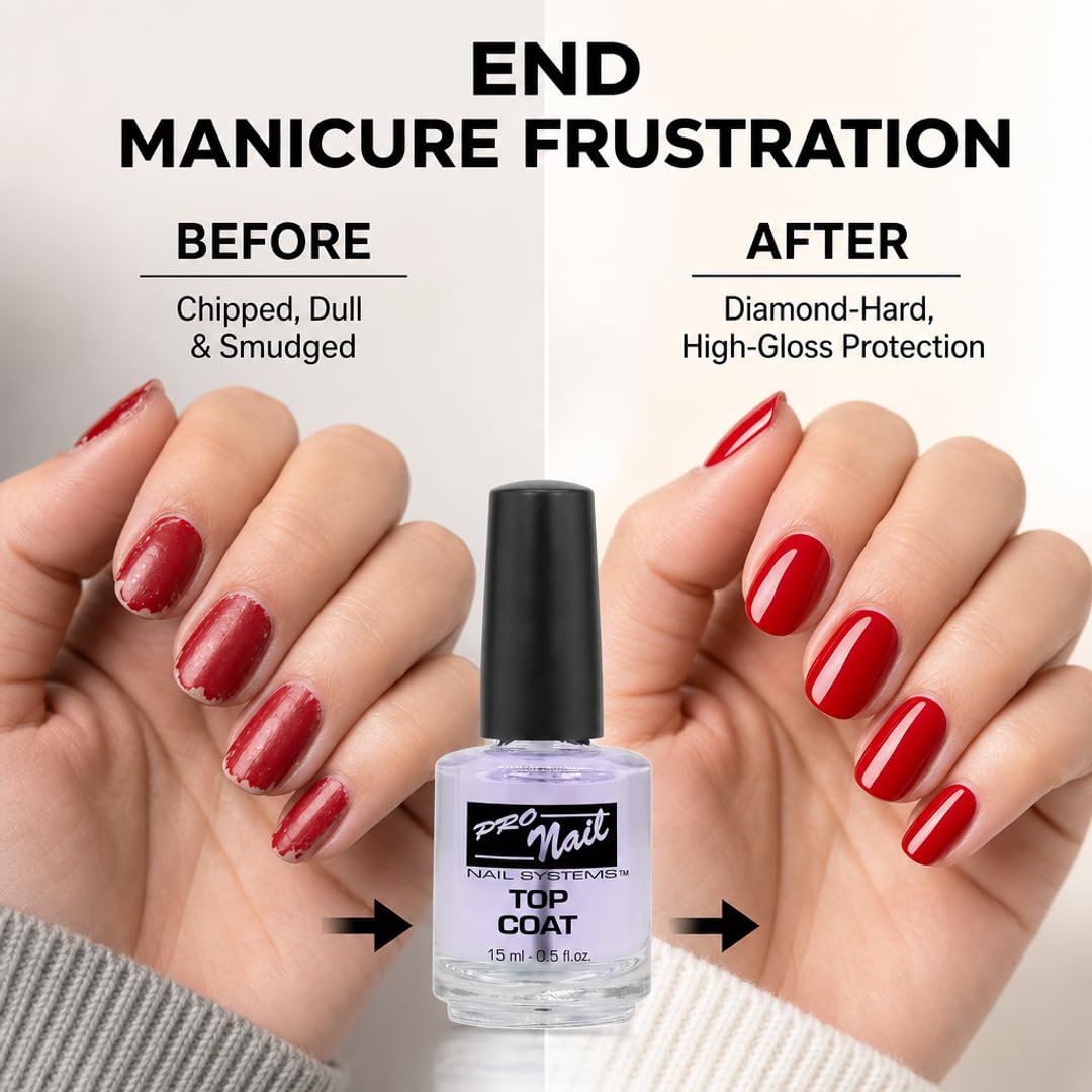 PRO NAIL - Nail Polish Top Coat - High Gloss, Chip Resistant, Long-Lasting Shine for Manicure &amp; Pedicure