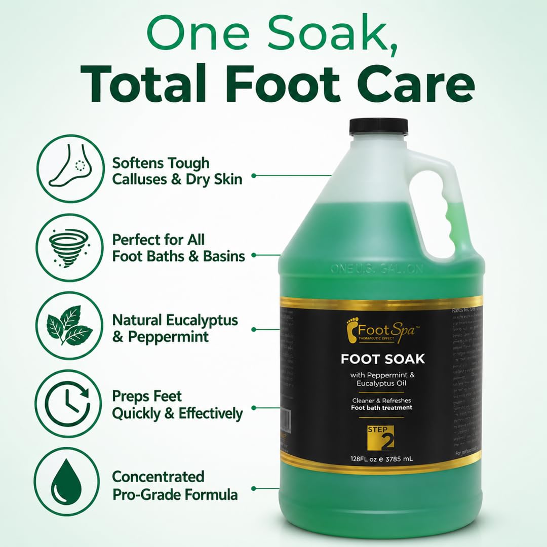 Foot Spa Foot Soak – Bulk Refill Gallon – Cleansing &amp; Softening Formula with Eucalyptus &amp; Peppermint Oil – Refreshing Foot Bath for Pedicures &amp; Tired, Aching Feet