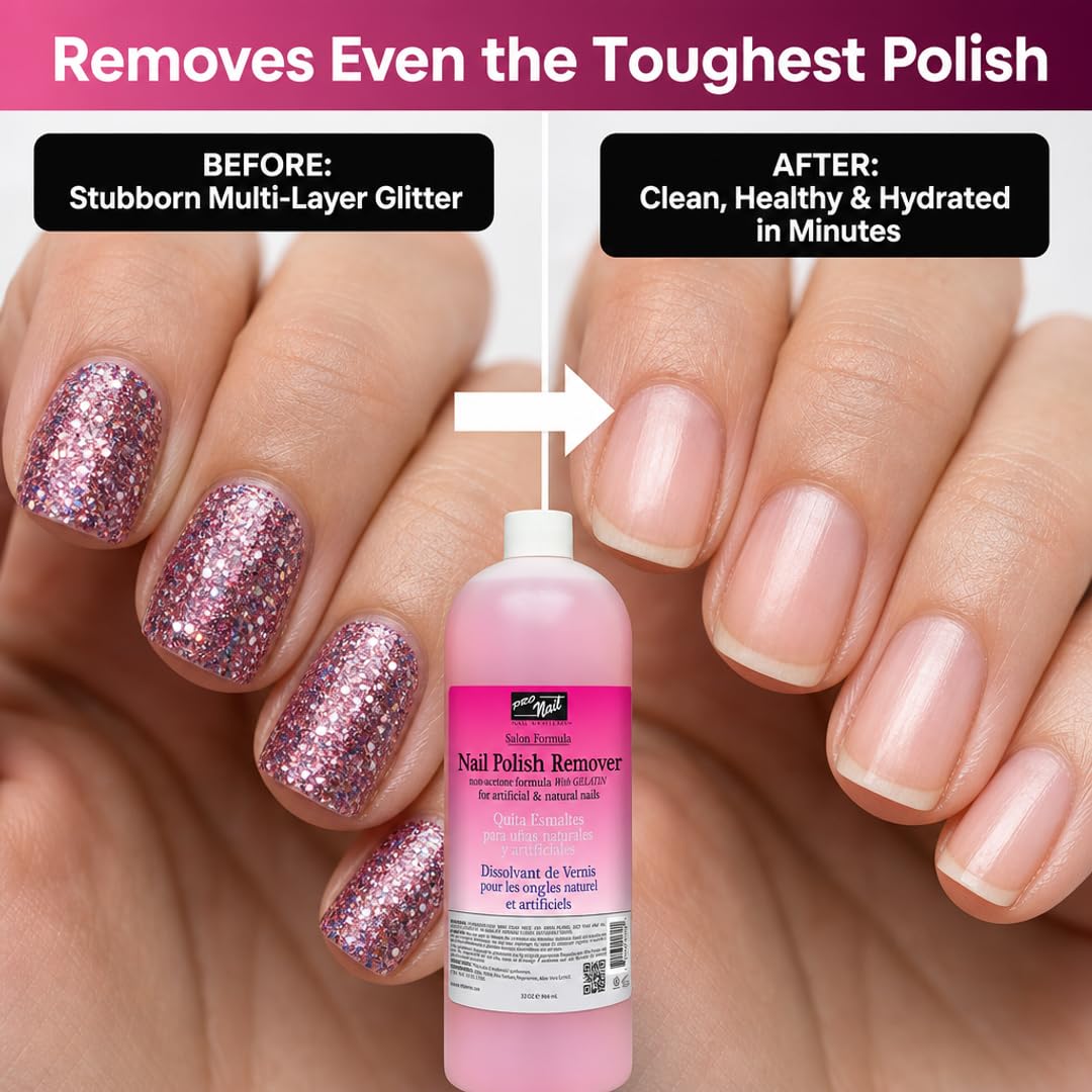 PRO NAIL - Non-Acetone Nail Polish Remover - Professional Strength, Gentle on Nails, Maximum Effectiveness