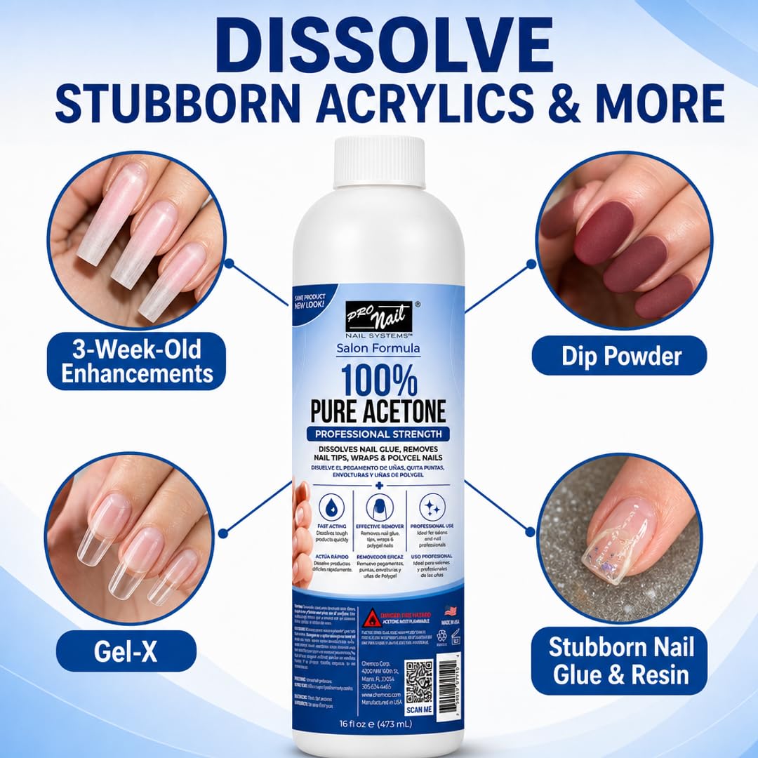 PRO NAIL 100% Pure Acetone Nail Polish Remover - Professional Strength for Acrylic Nails - Beauty Market Online