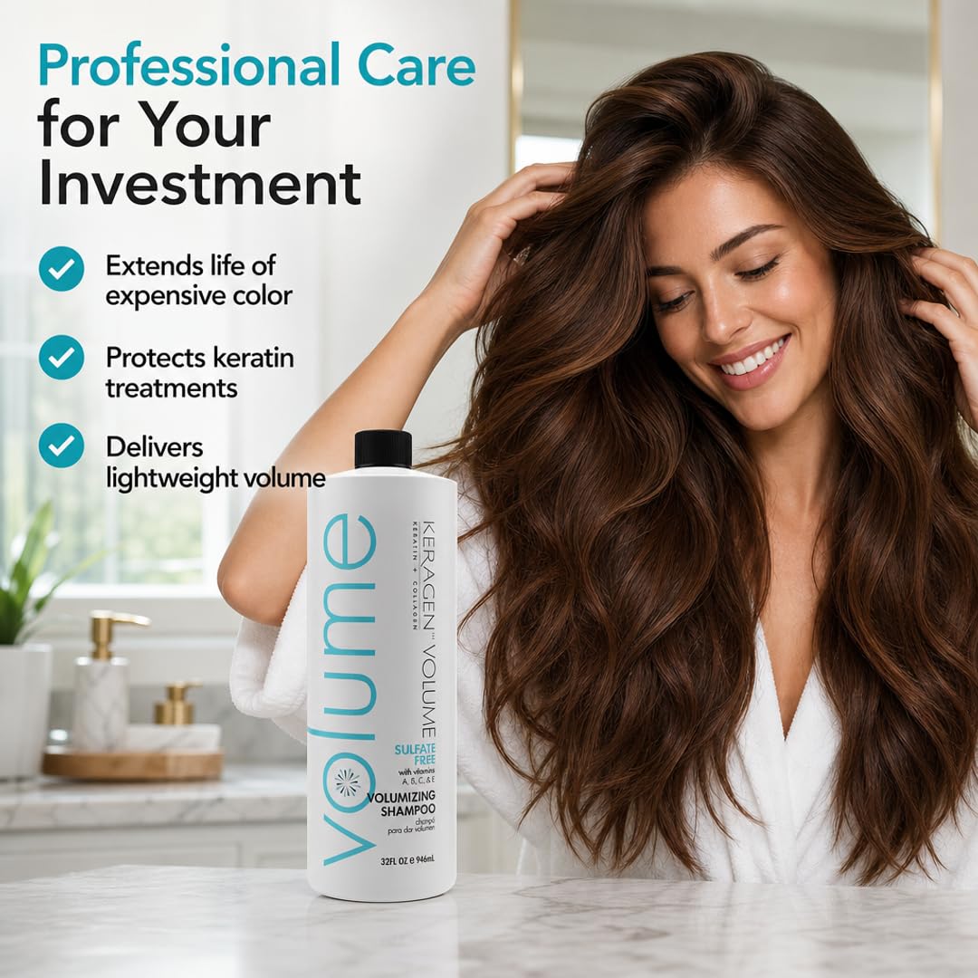 KERAGEN Volumizing Shampoo for Fine Hair, Sulfate-Free, Infused with Keratin, Collagen, and Organic Oils for Thickness and Shine - Beauty Market Online