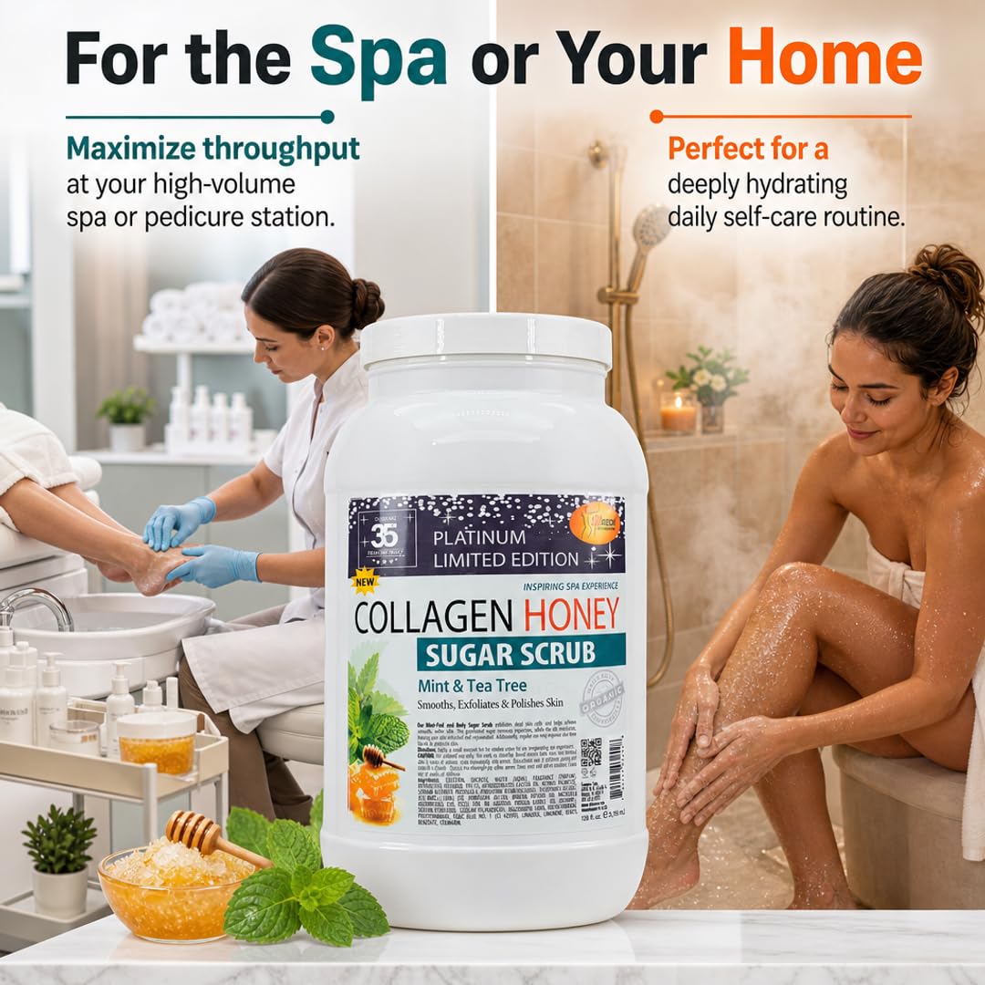 SPA REDI Citrus Crush Body Sugar Scrub – Granulated Sucrose Exfoliant with Hydrolyzed Collagen, Argan Oil &amp; Honey | Salon Backbar &amp; At-Home Use | Made in USA | 1 Gallon