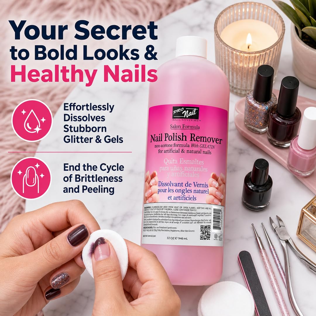 PRO NAIL - Non-Acetone Nail Polish Remover - Professional Strength, Gentle on Nails, Maximum Effectiveness