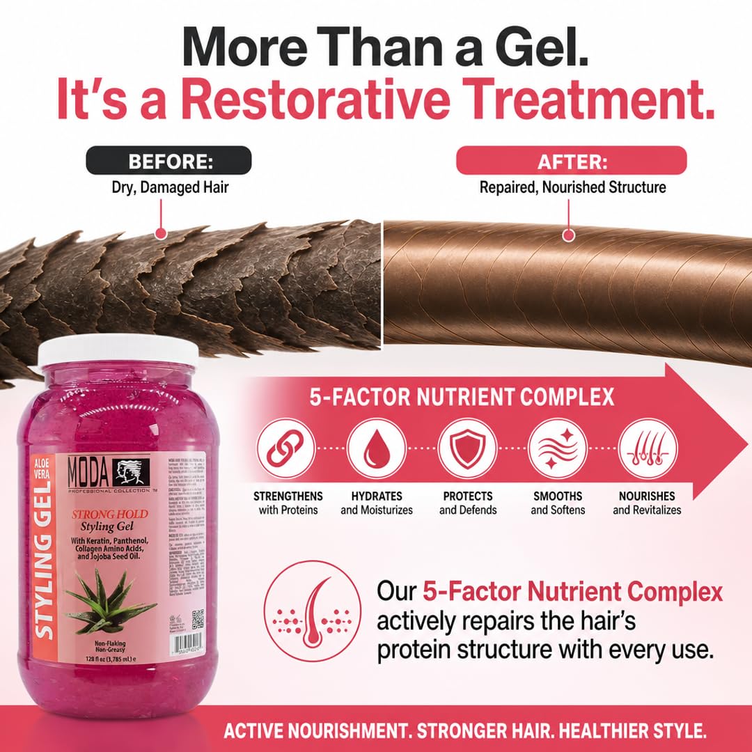 MODA Regular Hold Styling Gel – Nourishes &amp; Repairs with Glycerin, Keratin, Panthenol, Collagen &amp; Vitamin E – Long-Lasting Flexible Hold for All Hair Types