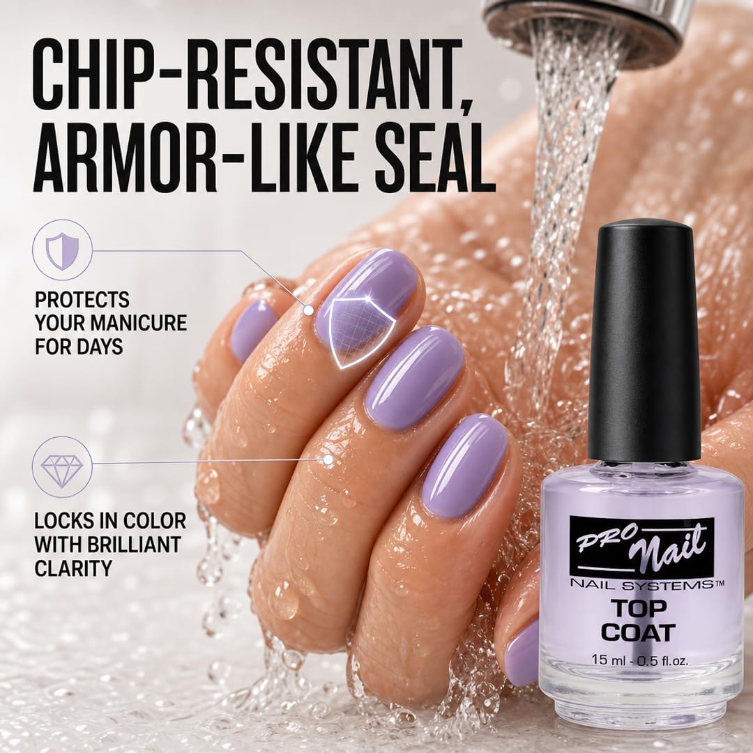 PRO NAIL - Nail Polish Top Coat - High Gloss, Chip Resistant, Long-Lasting Shine for Manicure &amp; Pedicure