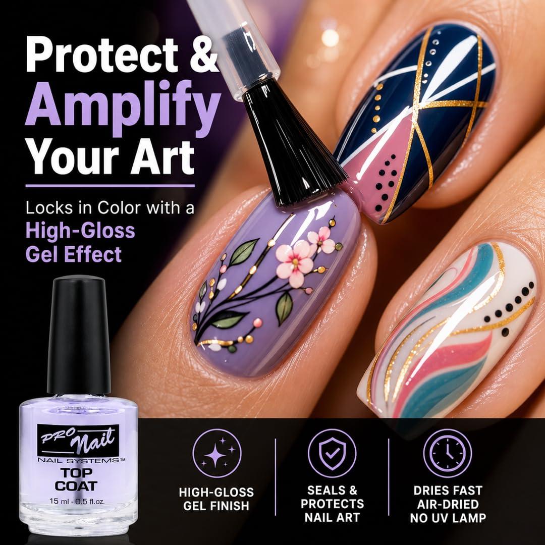 PRO NAIL - Quick Dry Nail Polish Top Coat - Professional Strength, Fast Dry, High Gloss Shine