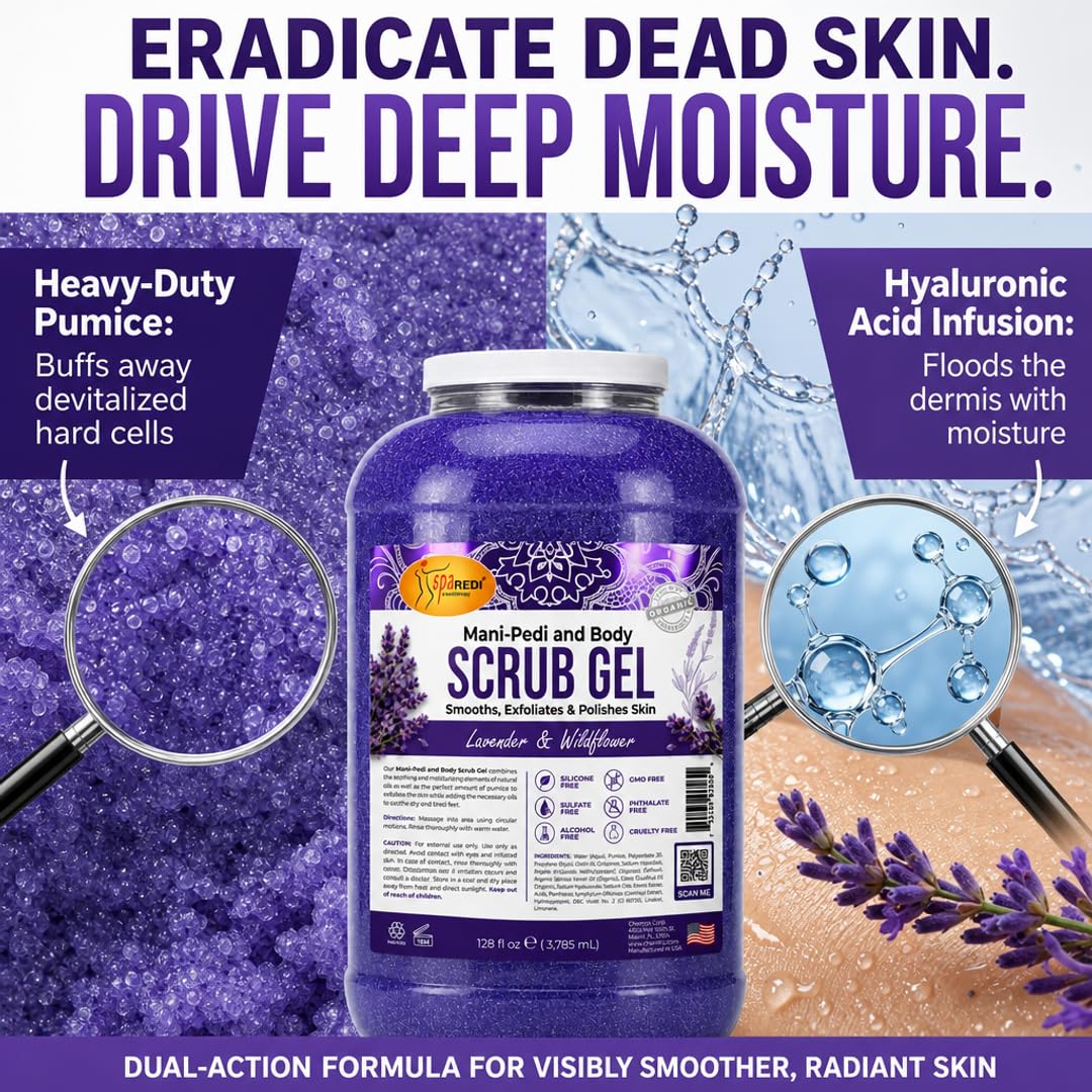 SPA REDI Exfoliating Scrub Pumice Gel - Hydrating Body Exfoliator with Hyaluronic Acid - Refresh &amp; Revitalize