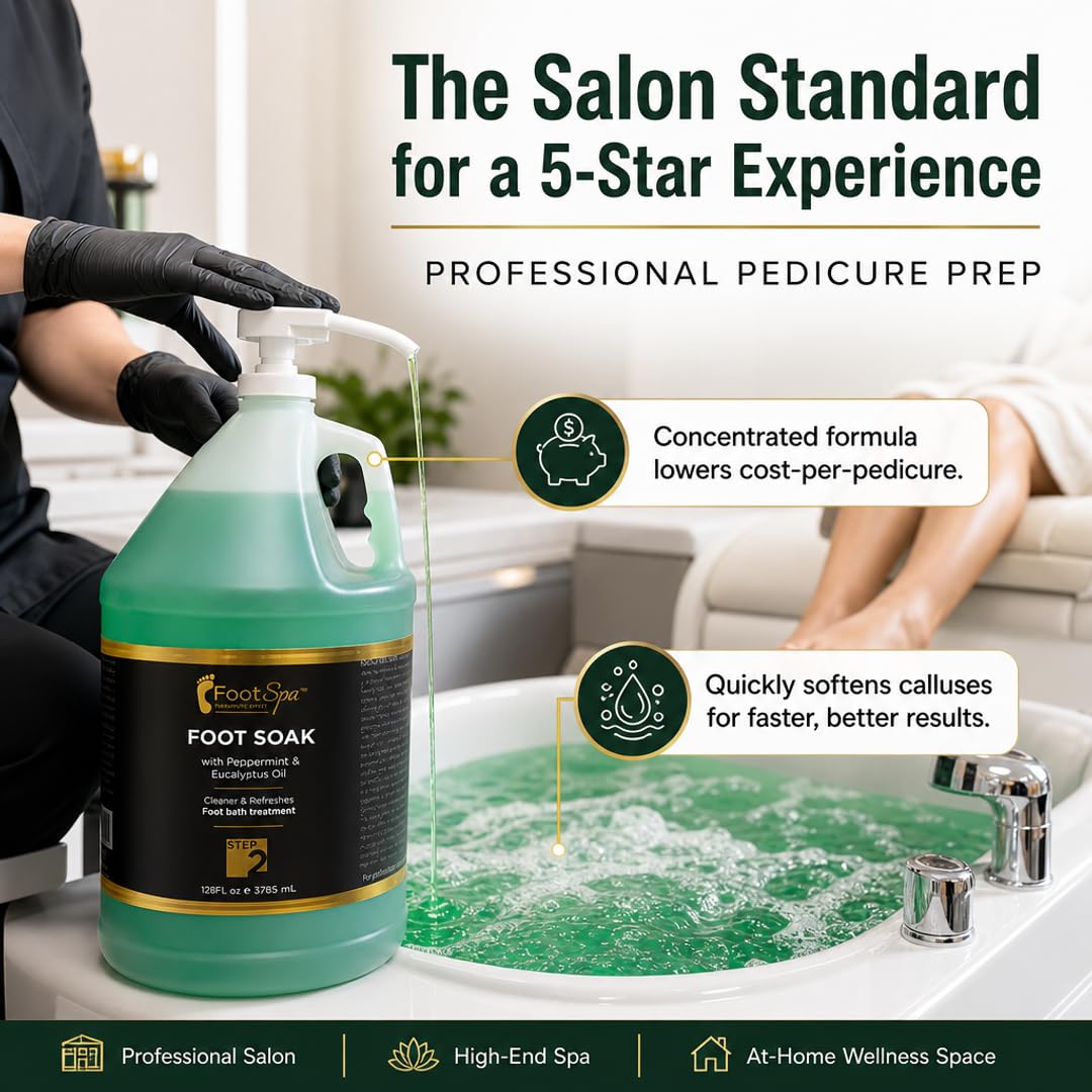 Foot Spa Foot Soak – Bulk Refill Gallon – Cleansing &amp; Softening Formula with Eucalyptus &amp; Peppermint Oil – Refreshing Foot Bath for Pedicures &amp; Tired, Aching Feet