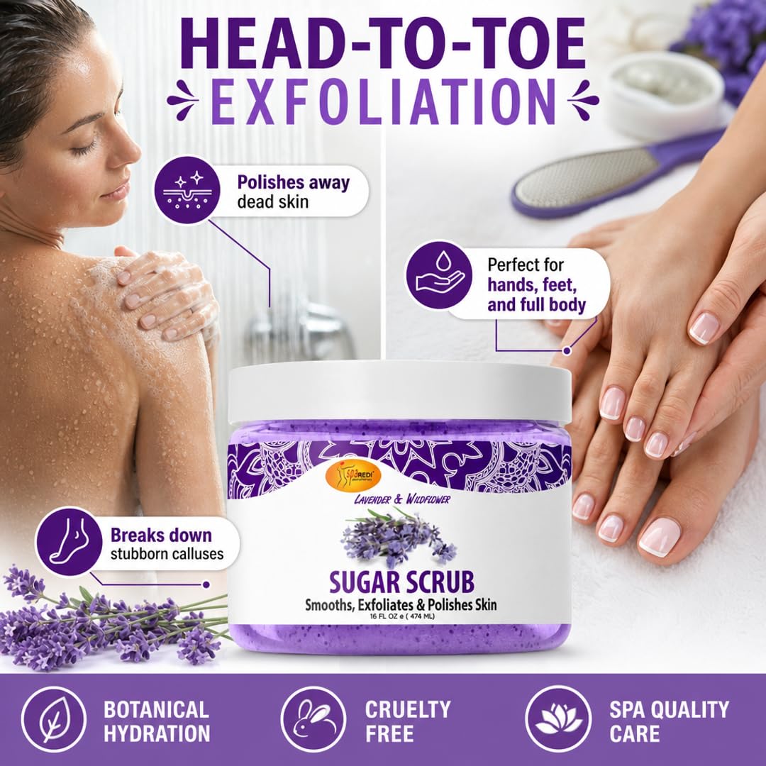 SPA REDI Sugar Body Scrub - Exfoliating &amp; Moisturizing for Smooth, Fresh Skin