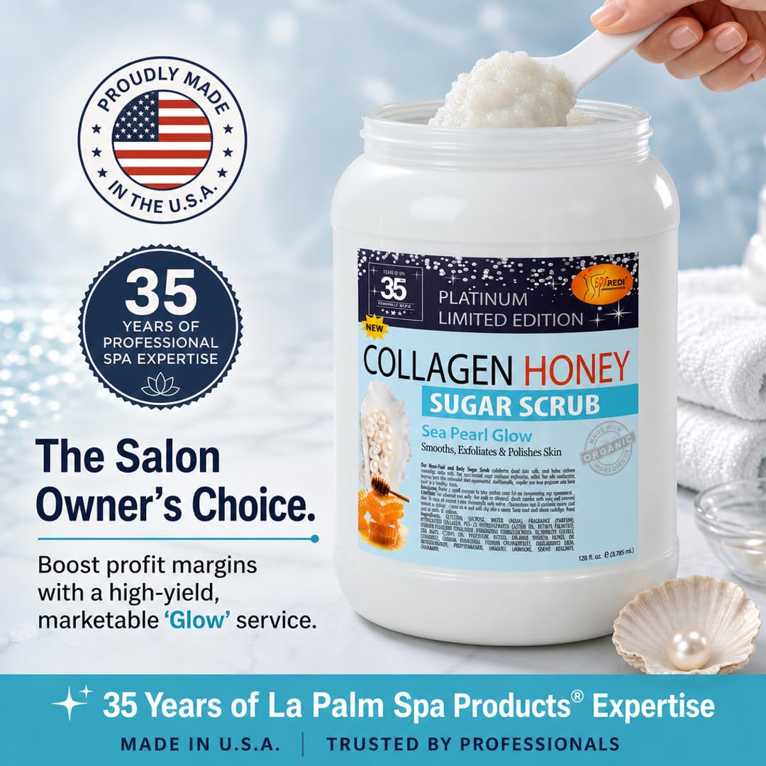 SPA REDI Citrus Crush Body Sugar Scrub – Granulated Sucrose Exfoliant with Hydrolyzed Collagen, Argan Oil &amp; Honey | Salon Backbar &amp; At-Home Use | Made in USA | 1 Gallon