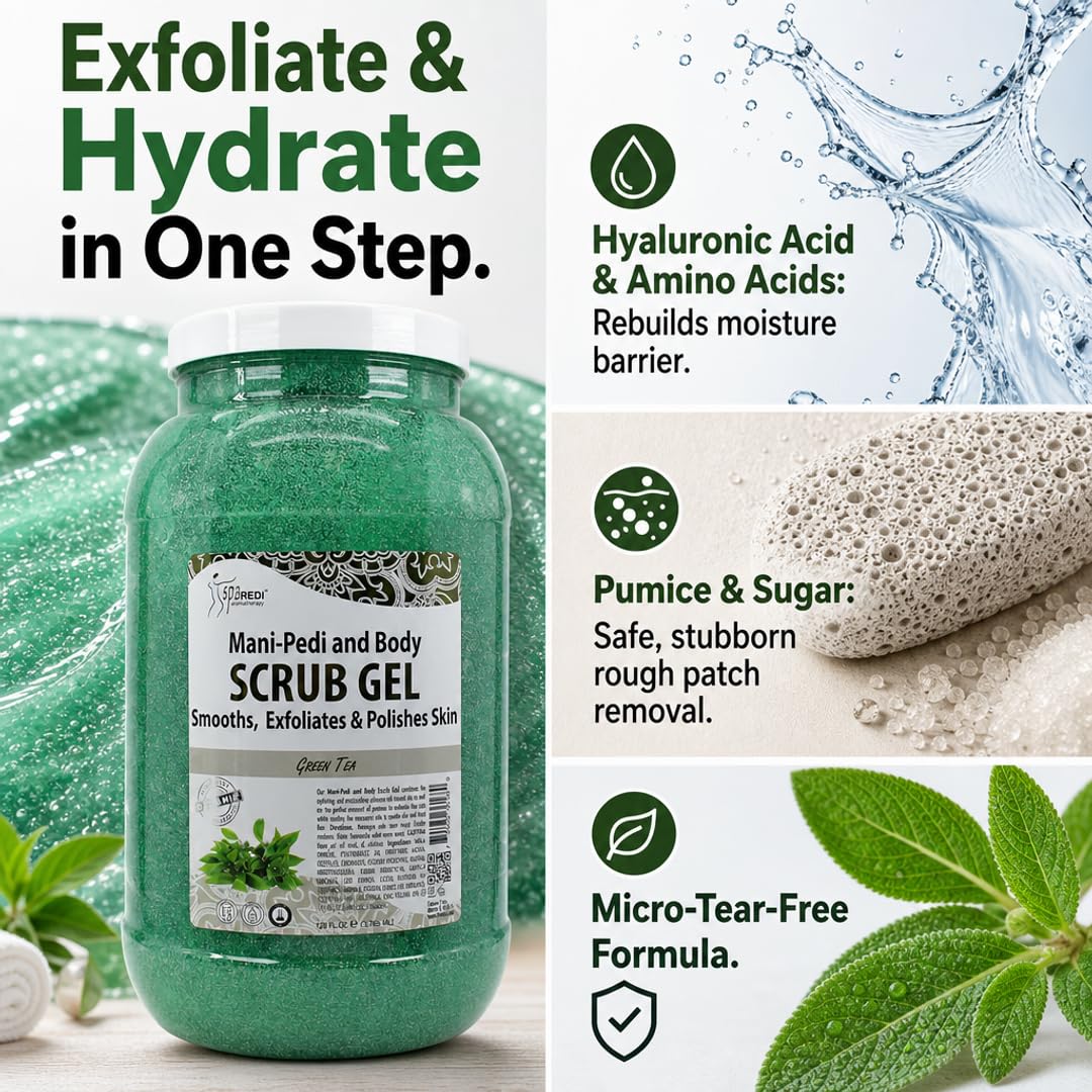 SPA REDI Exfoliating Scrub Pumice Gel - Hydrating Body Exfoliator with Hyaluronic Acid - Refresh &amp; Revitalize