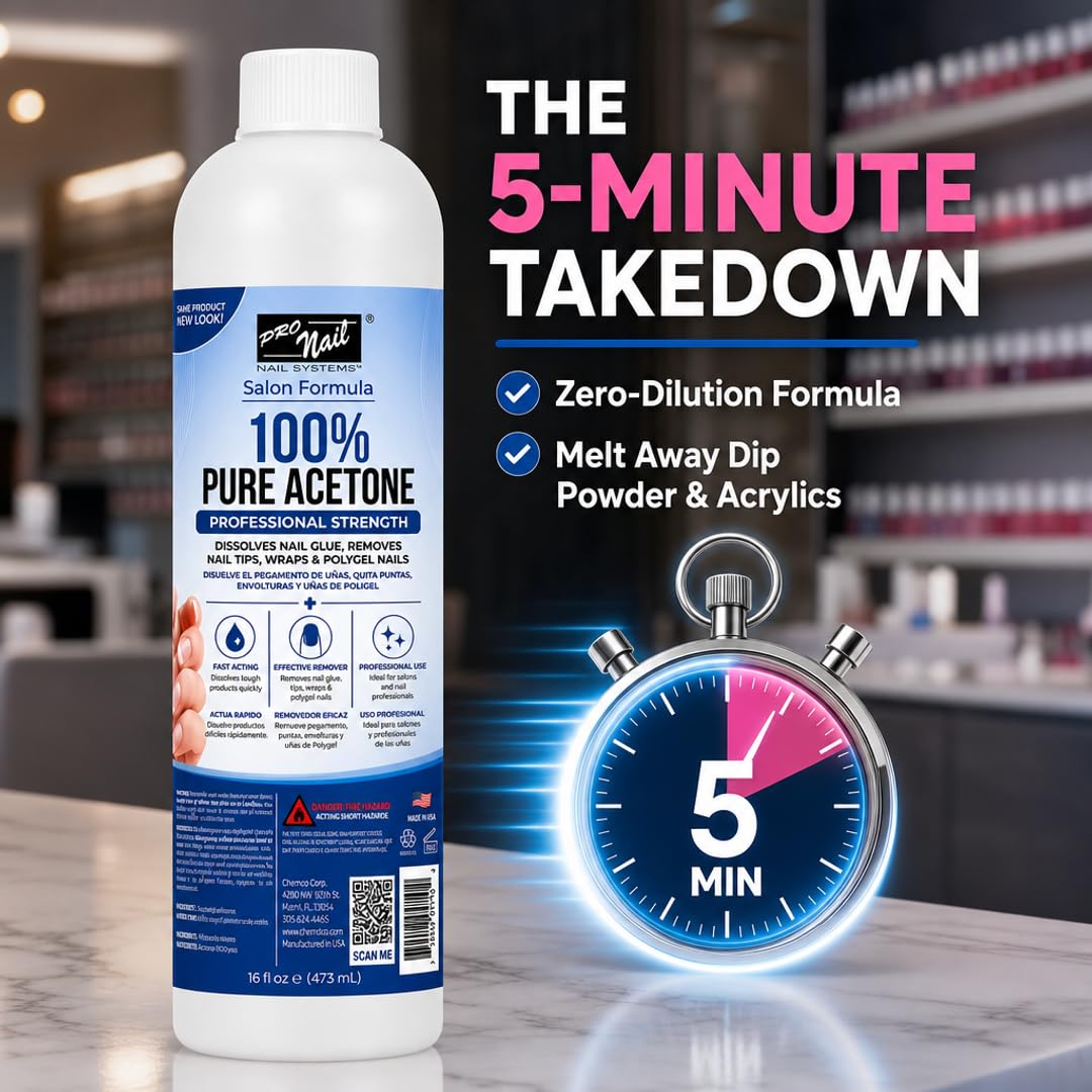PRO NAIL 100% Pure Acetone Nail Polish Remover - Professional Strength for Acrylic Nails - Beauty Market Online
