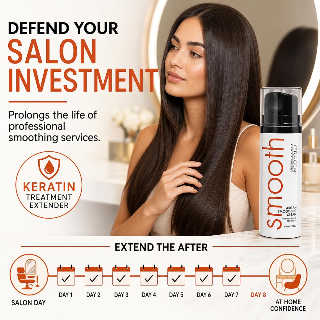 KERAGEN Argan Smoothing Cream - Anti-Frizz &amp; Hydrating Formula - 4.4 OZ