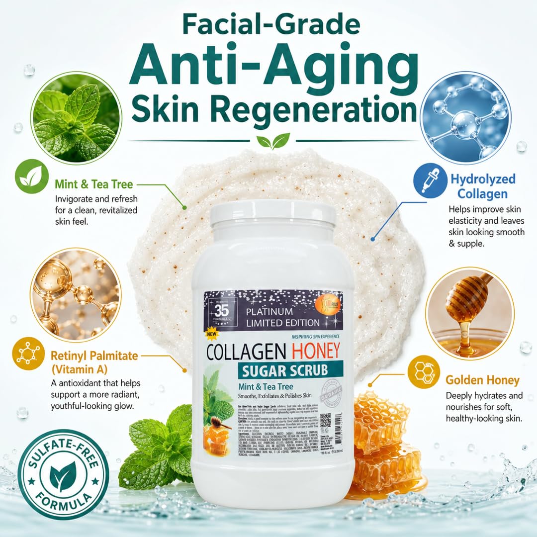SPA REDI Citrus Crush Body Sugar Scrub – Granulated Sucrose Exfoliant with Hydrolyzed Collagen, Argan Oil &amp; Honey | Salon Backbar &amp; At-Home Use | Made in USA | 1 Gallon