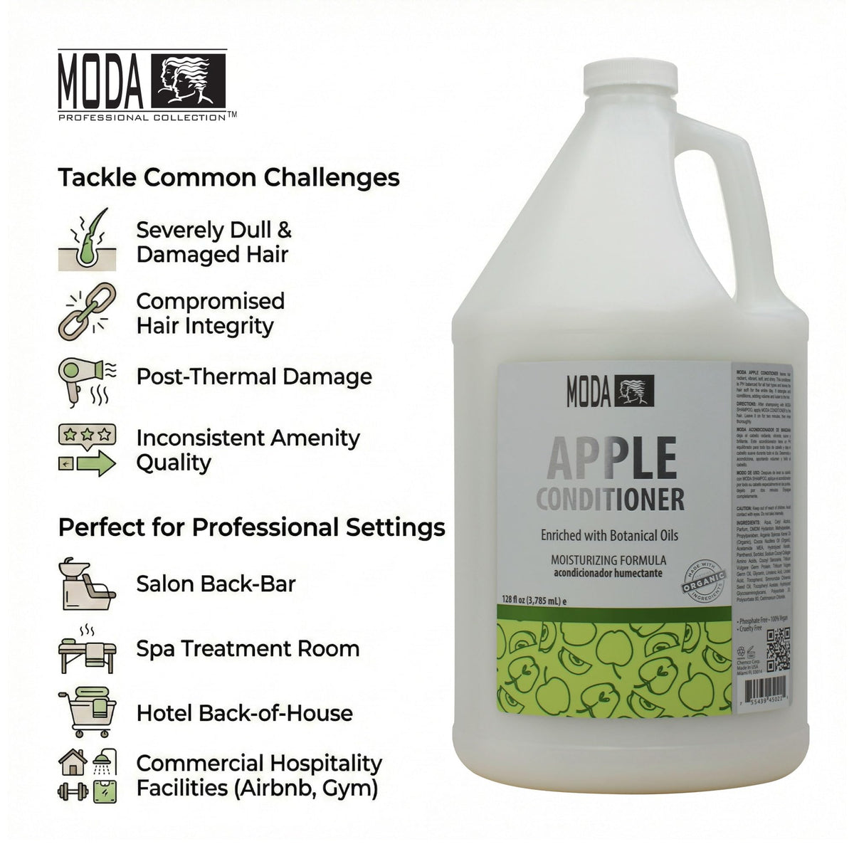 MODA Moisturizing Conditioner for All Hair Types – Professional Treatment – Balsam and Protein Formula – Strengthens, Hydrates, Adds Volume, Restores Shine and Protects Color