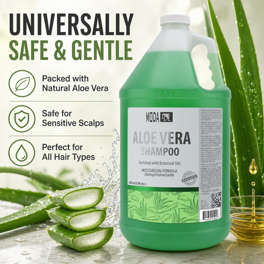 MODA - Moisturizing Shampoo for All Hair Types, Balsam and Protein, Professional - Deep Cleansing and Conditioning - Strengthens, Restores, and Adds Shine