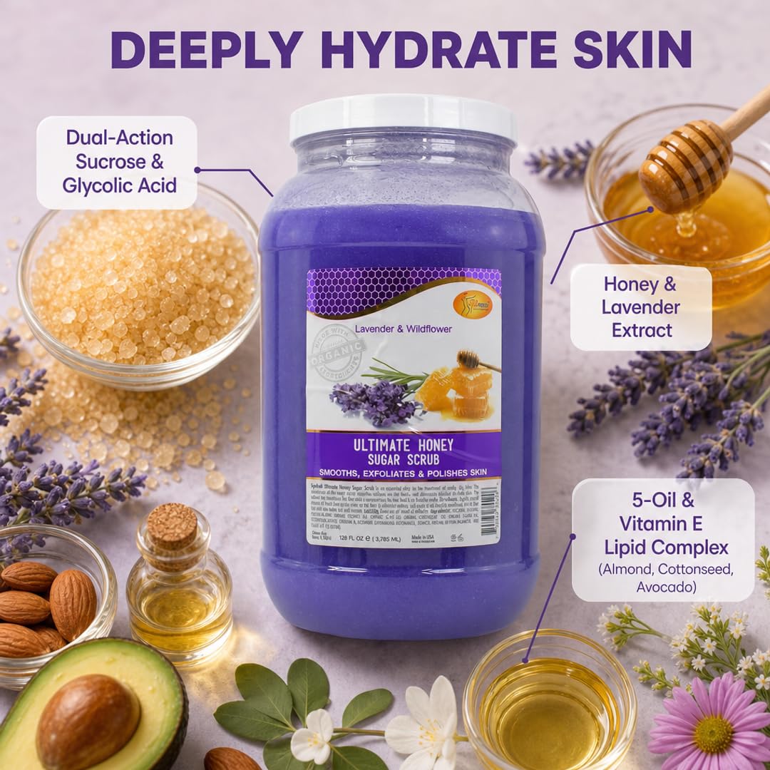 SPA REDI Sugar Body Scrub - Lavender &amp; Wildflower, Exfoliating &amp; Hydrating for Smooth, Glowing Skin