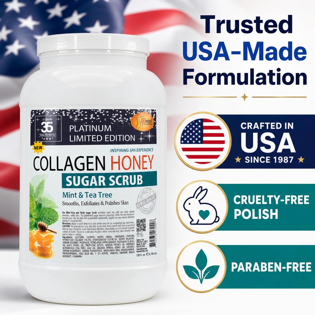 SPA REDI Citrus Crush Body Sugar Scrub – Granulated Sucrose Exfoliant with Hydrolyzed Collagen, Argan Oil &amp; Honey | Salon Backbar &amp; At-Home Use | Made in USA | 1 Gallon
