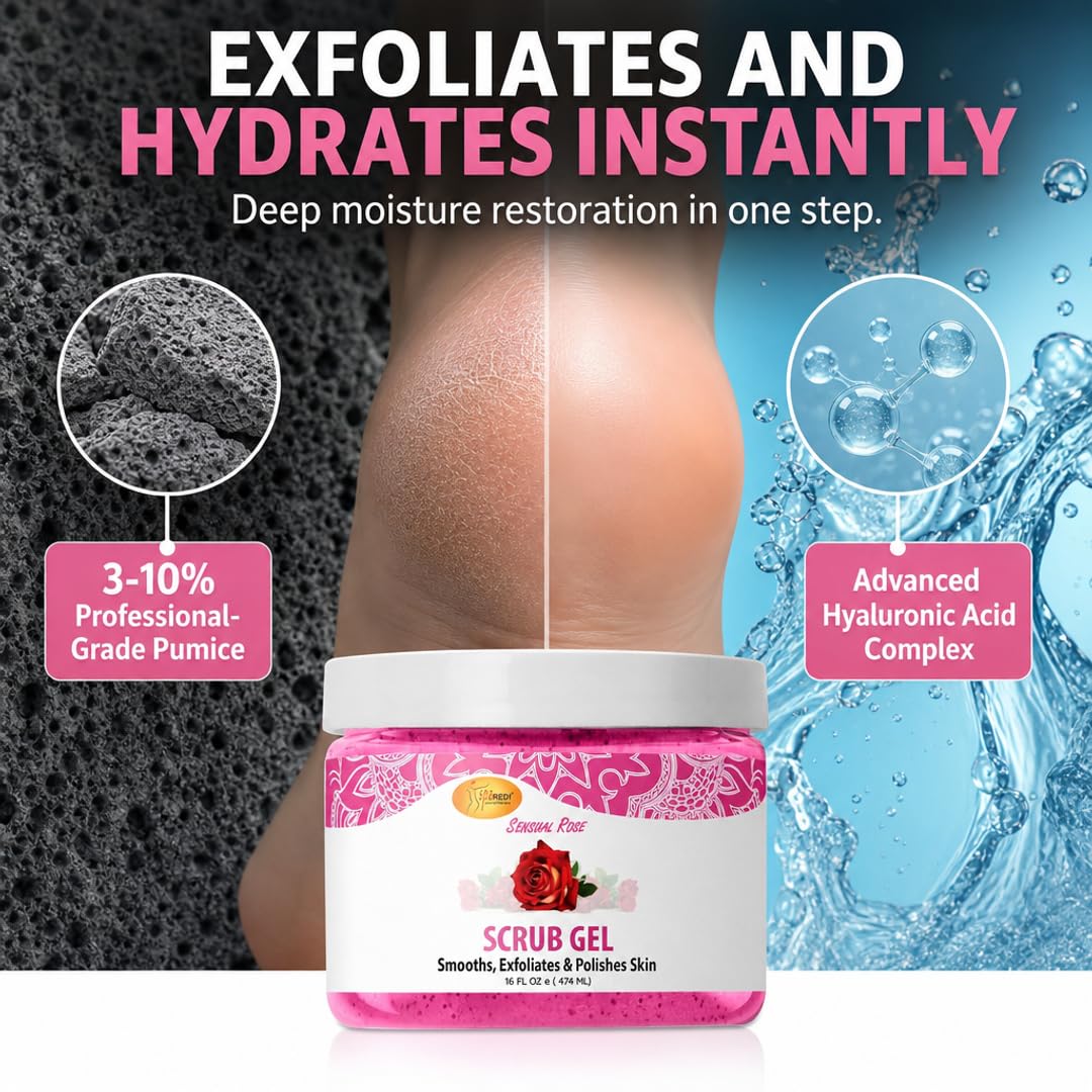 SPA REDI Exfoliating Scrub Pumice Gel - Hydrating Body Exfoliator with Hyaluronic Acid - Refresh &amp; Revitalize