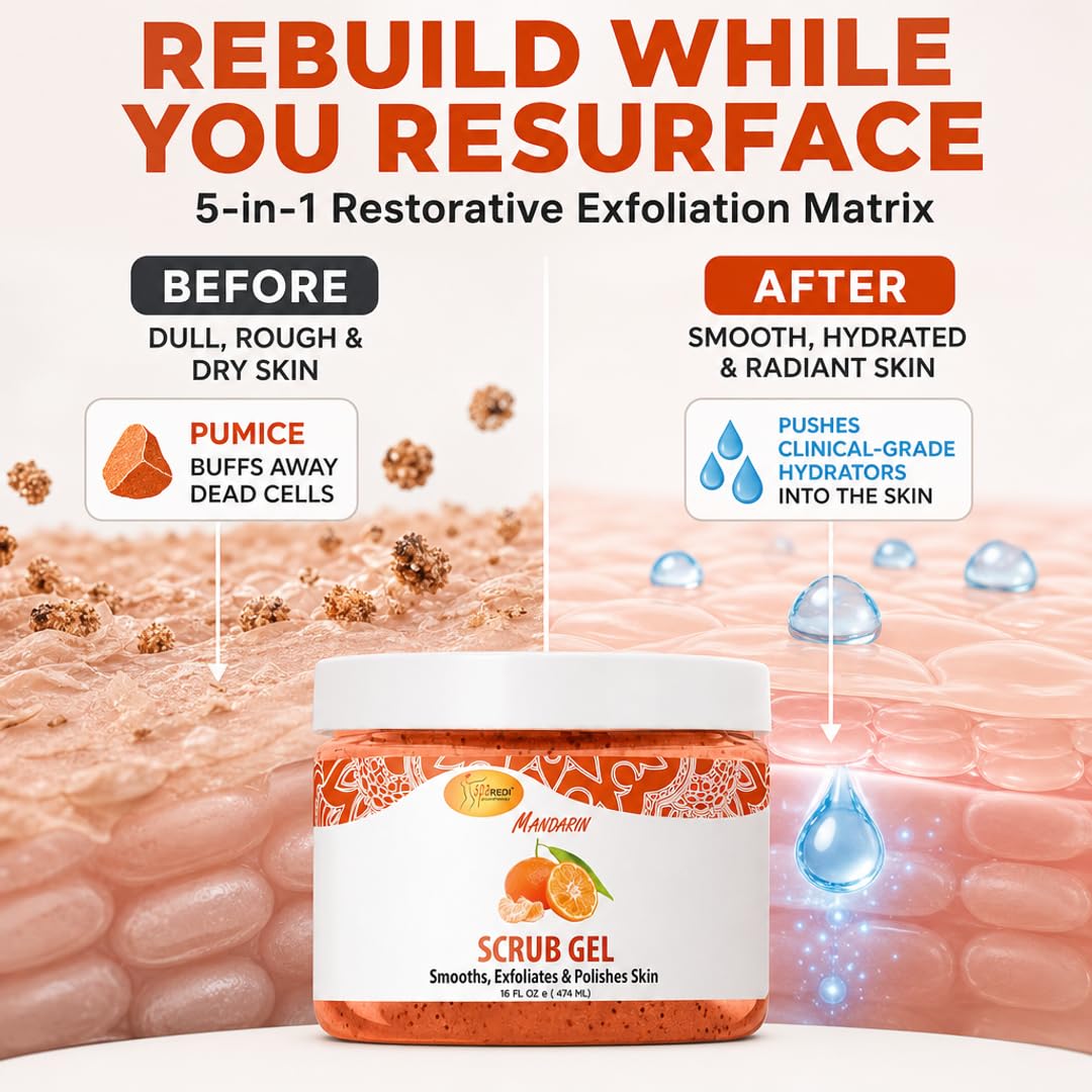 SPA REDI Exfoliating Scrub Pumice Gel - Hydrating Body Exfoliator with Hyaluronic Acid - Refresh &amp; Revitalize