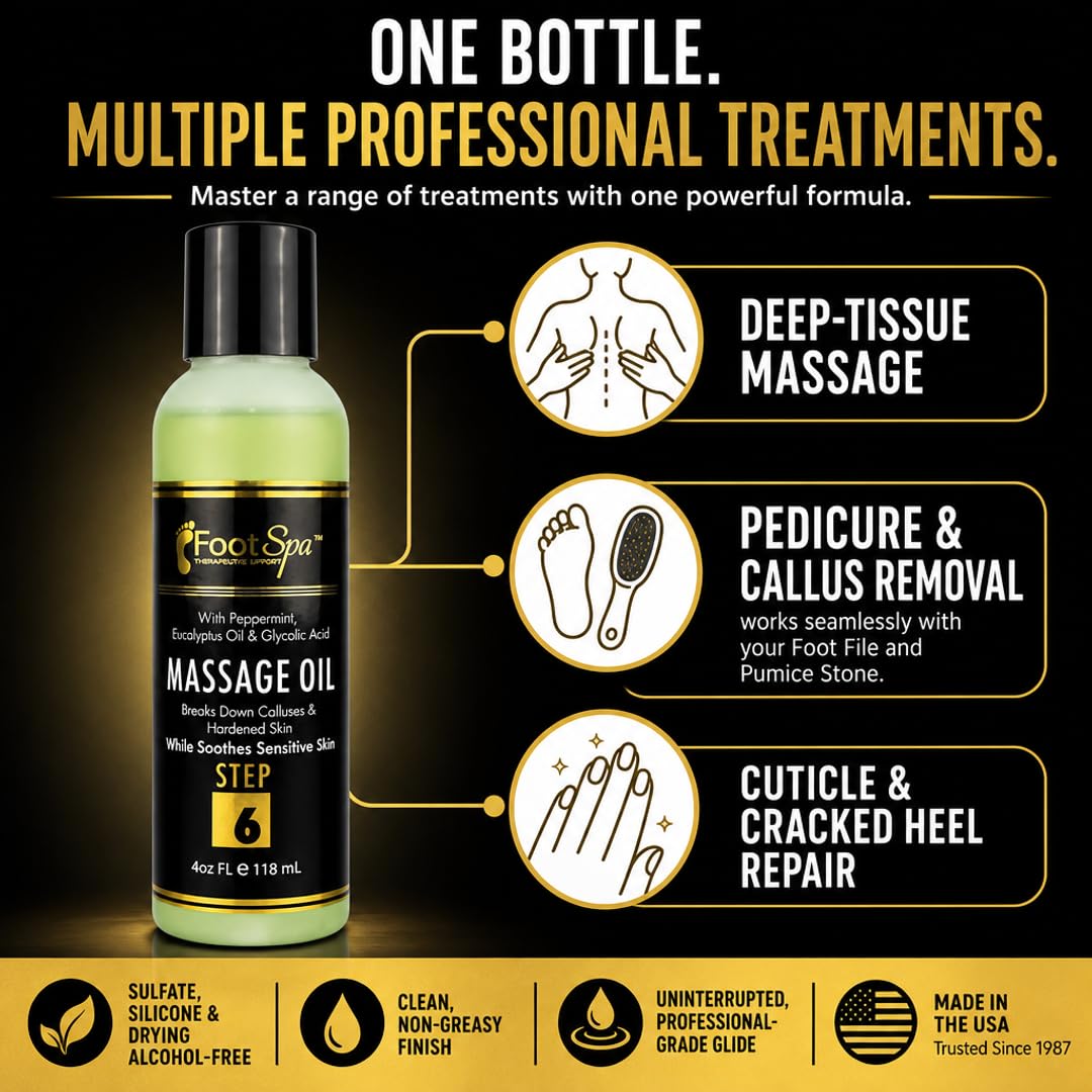 Foot Spa Massage Oil – Professional Massage Therapy with Tea Tree, Peppermint &amp; Eucalyptus – Deeply Hydrating for Full Body, Manicure &amp; Pedicure – Soothes Sore Muscles &amp; Repairs Dry Skin