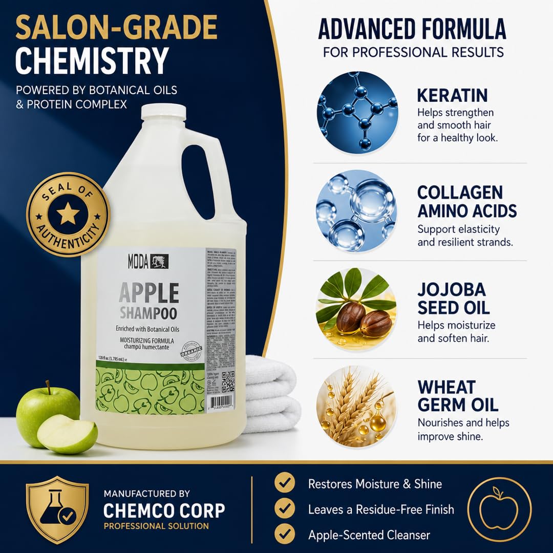 MODA - Moisturizing Shampoo for All Hair Types, Balsam and Protein, Professional - Deep Cleansing and Conditioning - Strengthens, Restores, and Adds Shine