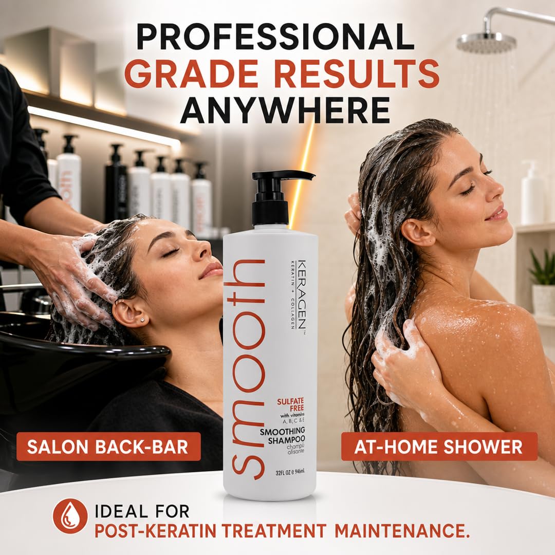KERAGEN Smoothing Shampoo &amp; Conditioner - Keratin &amp; Collagen Infused Frizz Control System