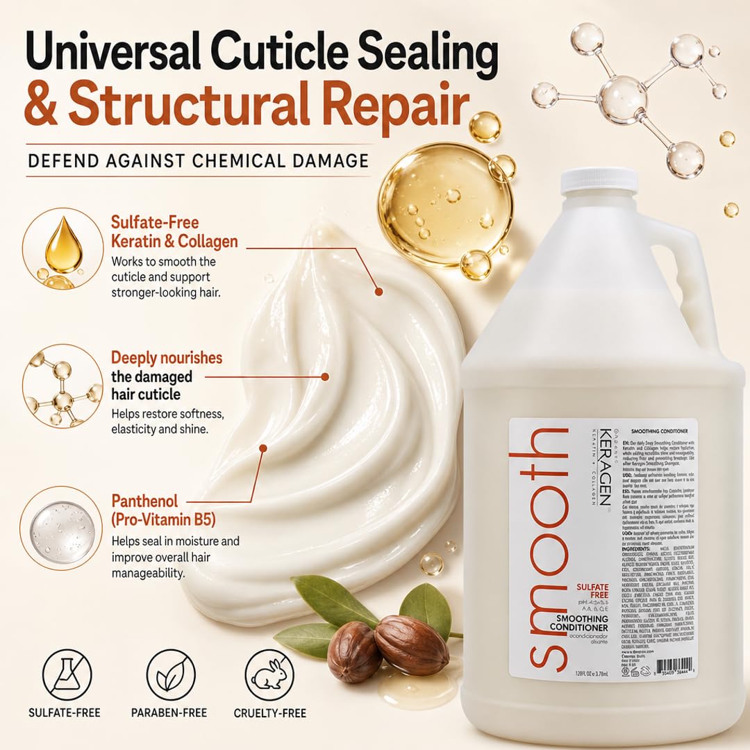 KERAGEN Smoothing Shampoo &amp; Conditioner - Keratin &amp; Collagen Infused Frizz Control System
