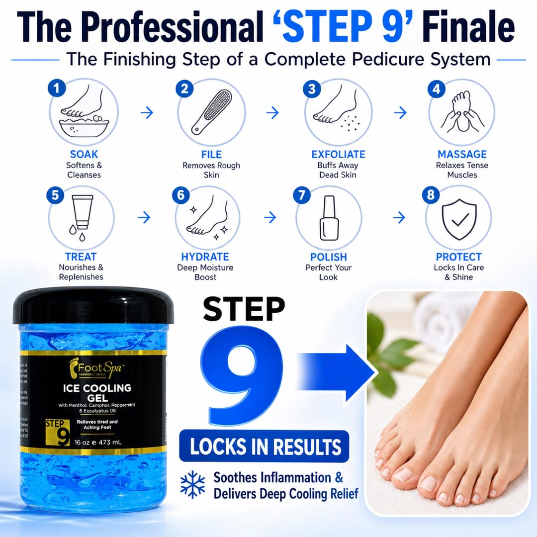 Foot Spa Massage Cooling Gel – Professional Strength Ice Cooling Therapy for Pedicure &amp; Foot Care – Infused with Menthol, Camphor, Peppermint &amp; Eucalyptus Oil for Soothing Relief &amp; Refreshing Hydration - Beauty Market Online