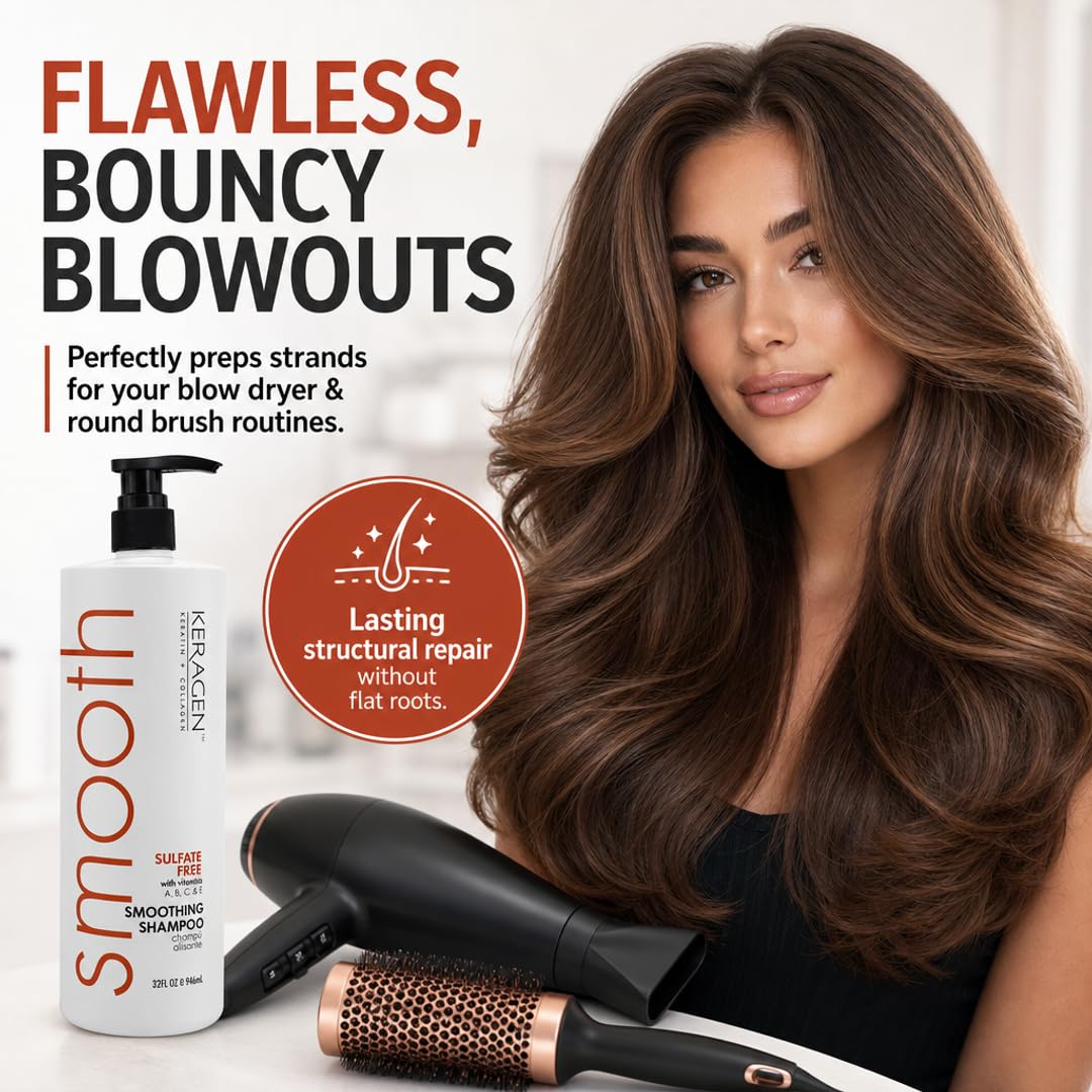 KERAGEN Smoothing Shampoo &amp; Conditioner - Keratin &amp; Collagen Infused Frizz Control System