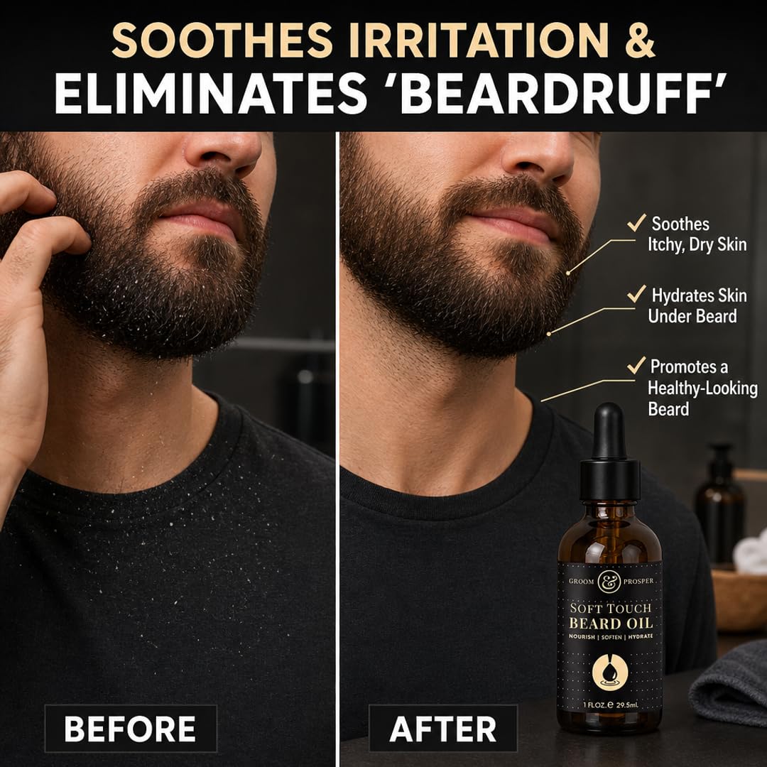 Groom &amp; Prosper - Soft Touch Beard Oil with Moroccan Argan Oil, Jojoba Seed Oil &amp; Vitamin E