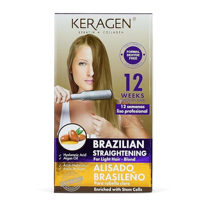 KERAGEN At-Home Hair Straightening Kit for Blonde Hair – Formaldehyde-Free Smoothing Treatment for Frizz-Prone Hair | 12-Week Humidity-Proof Results | Fine, Medium & Coarse Hair Types | Organic Ingredients
