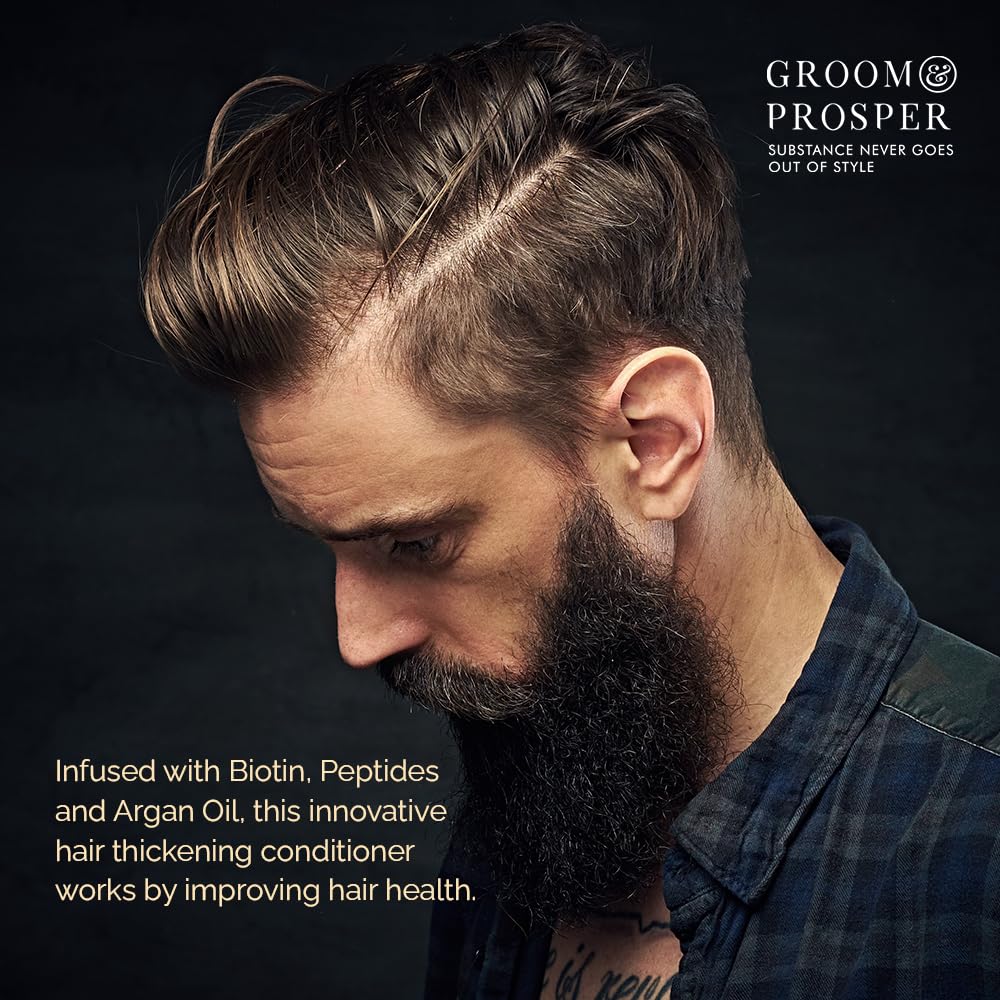 GROOM &amp; PROSPER - Hair Thickening Conditioner for Men, 8 Oz - Thickens, Volumizes, Reduces Breakage &amp; Hair Loss Prevention