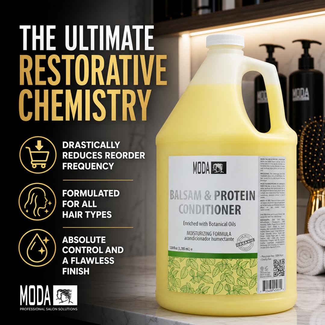 MODA Moisturizing Conditioner for All Hair Types – Professional Treatment – Balsam and Protein Formula – Strengthens, Hydrates, Adds Volume, Restores Shine and Protects Color