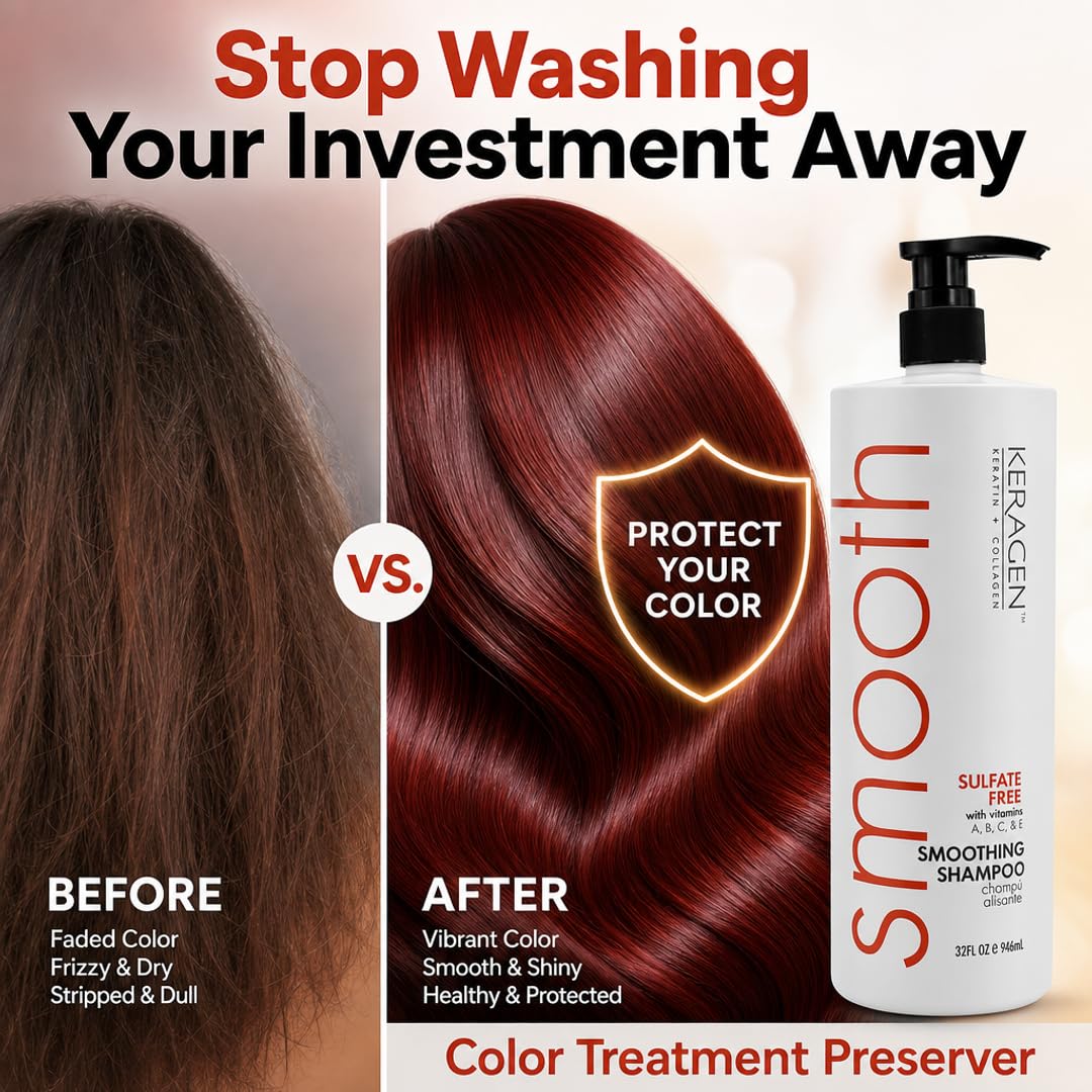 KERAGEN Smoothing Shampoo &amp; Conditioner - Keratin &amp; Collagen Infused Frizz Control System
