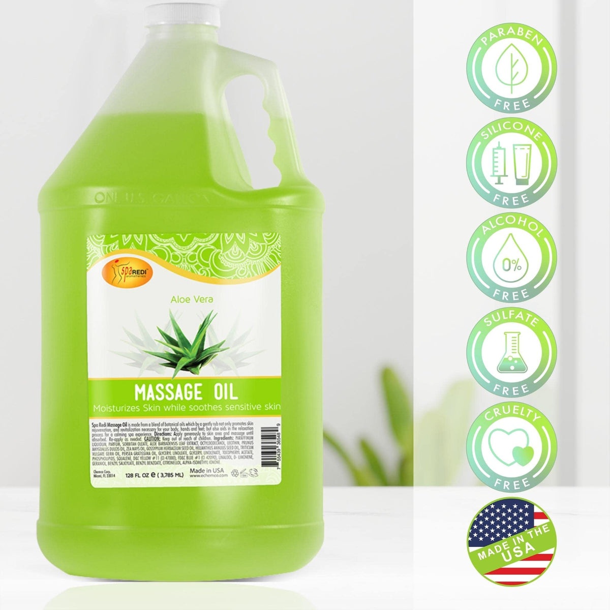 SPA REDI Massage Oil - Aloe Vera Blend - Nourish &amp; Relax - 128 Oz