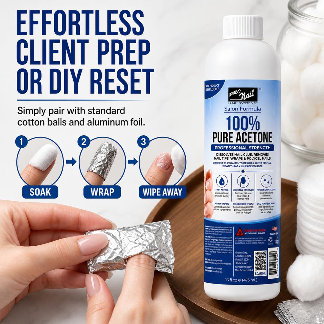 PRO NAIL 100% Pure Acetone Nail Polish Remover - Professional Strength for Acrylic Nails - Beauty Market Online