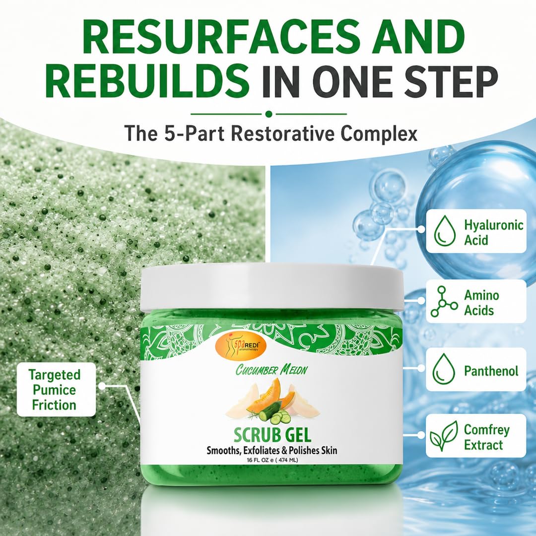 SPA REDI Exfoliating Scrub Pumice Gel - Hydrating Body Exfoliator with Hyaluronic Acid - Refresh &amp; Revitalize