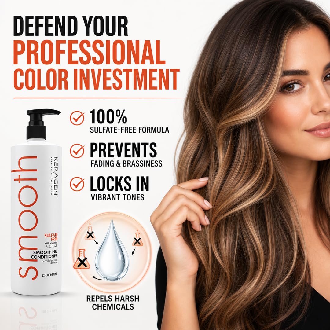 KERAGEN Smoothing Shampoo &amp; Conditioner - Keratin &amp; Collagen Infused Frizz Control System